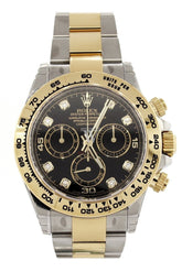 Rolex Cosmograph Daytona Black Diamond Dial Steel 18K Yellow Gold Mens Watch 116503